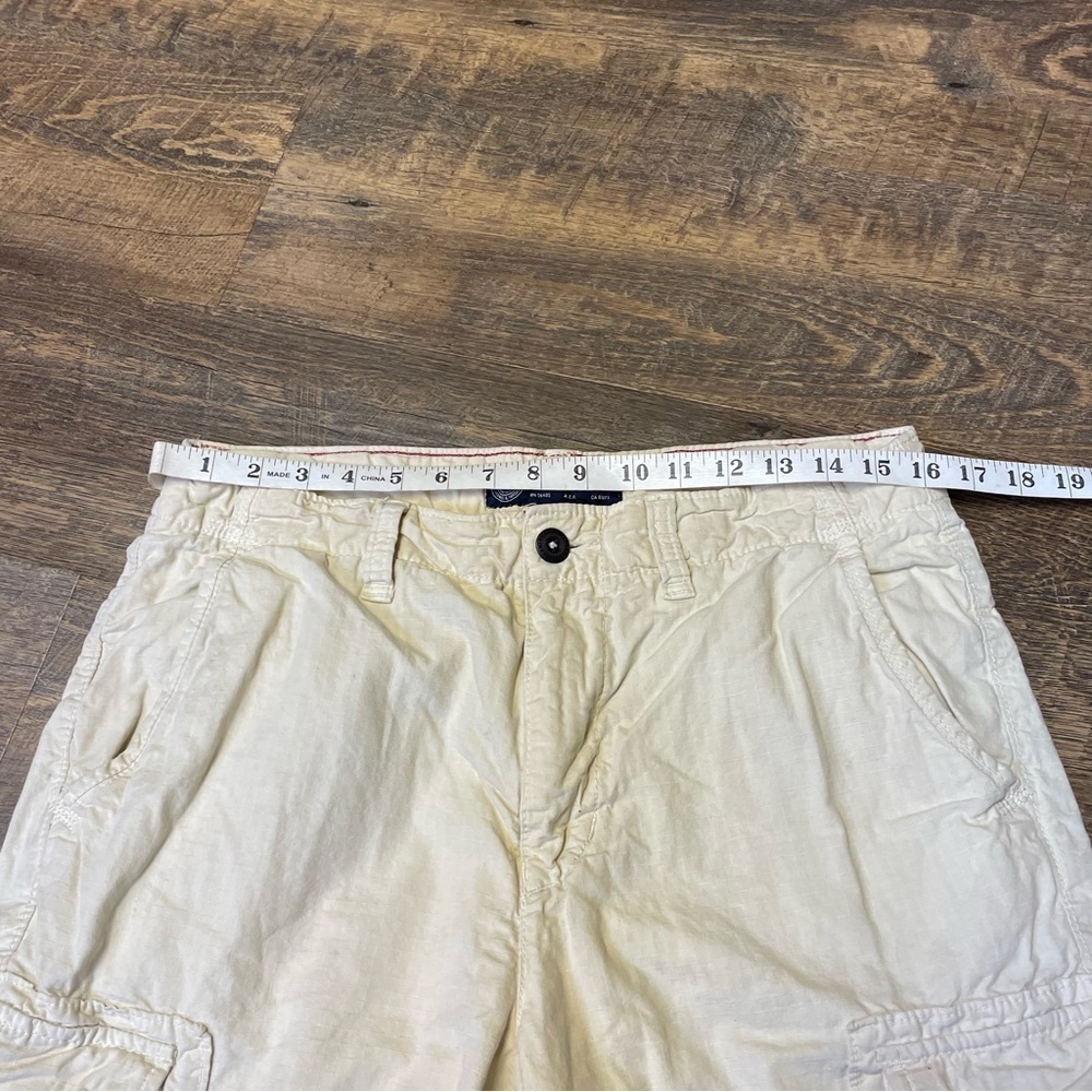 American Eagle Cargo Shorts Mens 32x11 Ivory Tan Longboard Baggy Retro - Picture 2 of 9